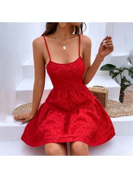Summer Print Red Halter Dress