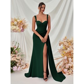 Elegant Spaghetti Strap Backless Gown with Thigh-High Slit - Perfect for Parties & Formal Events, Women's Evening Dress
