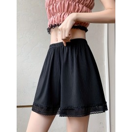 Chic Lace-Trimmed Safety Shorts for Women - Plus Size, Loose Fit, Non-See-Through, Perfect for Layering & Casual Wear