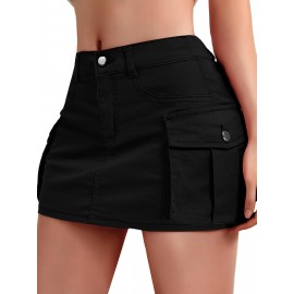 Mini Bodycon Y2K Skirt - Women Denim Skirts - Slim Fit, Button-Front, Flap Pockets, Sexy, Cute, Daily Wear, Versatile, Comfortable, and Chic