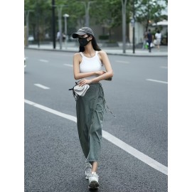 Women'S Elegant Denim Wrap Skirt - High Waist Lace-Up Slit Midi Skirt, Cotton Blend, Geometric Pattern, Woven Fabric, Non-Stretch for Spring/Summer/Fall