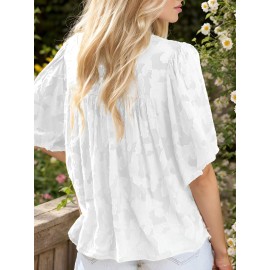 Womens 3/4 Bell Sleeve Blouse Summer Crewneck Lace Tops Floral Shirts