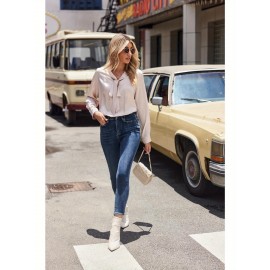 Women's Satin Silk Long Sleeve Blouse with Bow Tie Neck Office Work Wear Elegant Tops